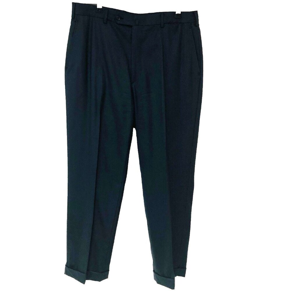 TRILLION Dark Gray Wool Dress Pants Men 34 x 28.5 Cuffs Flat Front Made In Italy